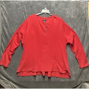 Chaps Ralph Lauren Red Long Slv Tee Woman’s 3X Faux Diamond Buttons Americana